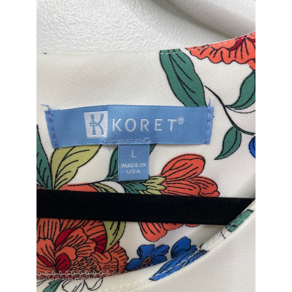 KORET Floral Dress White Red Blue Sleeveless Tank Knee Length L Feminine Flowers - Picture 2 of 10